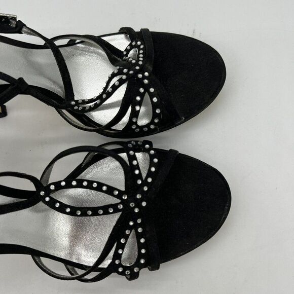 Pesaro Garrison Black Dress Sandals Heels Slip On 9 M Black Open Toe Sparkle - Picture 2 of 5